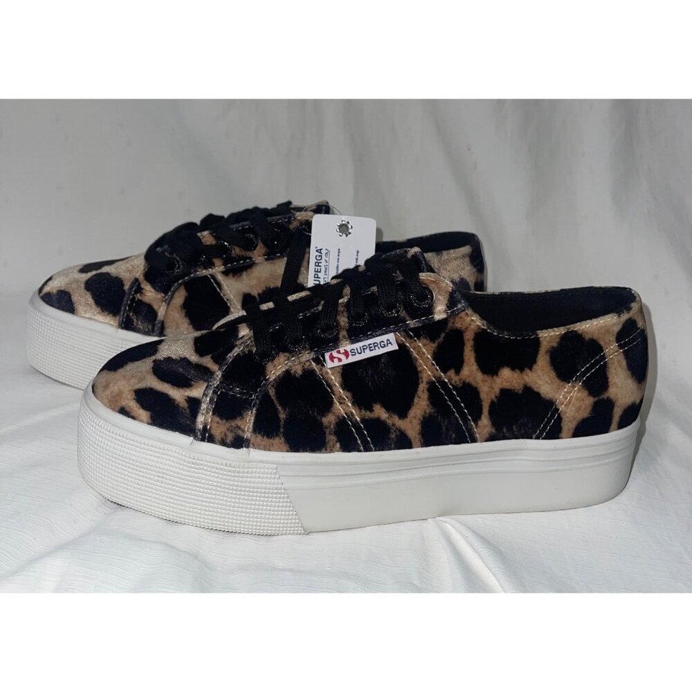 Superga Women's Velvet Leopard Print Lace Up Tennis Shoes - Size 8.5